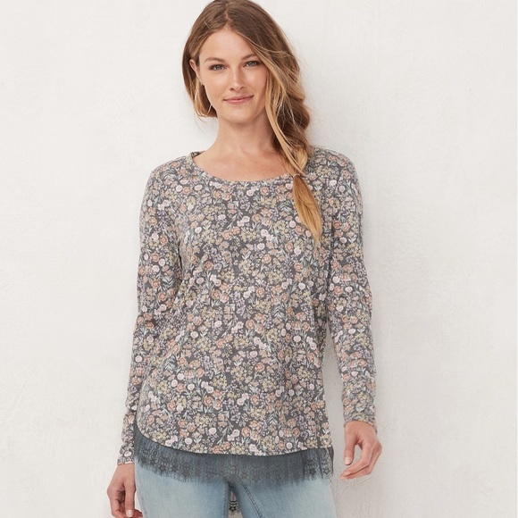 LC Lauren Conrad Tops - LC Lauren Conrad Floral Lace Trimmed Tunic Blouse
